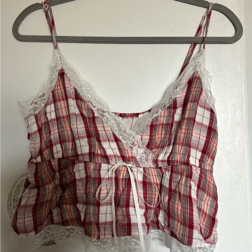 American Eagle Outfitters Red Plaid Crop Top